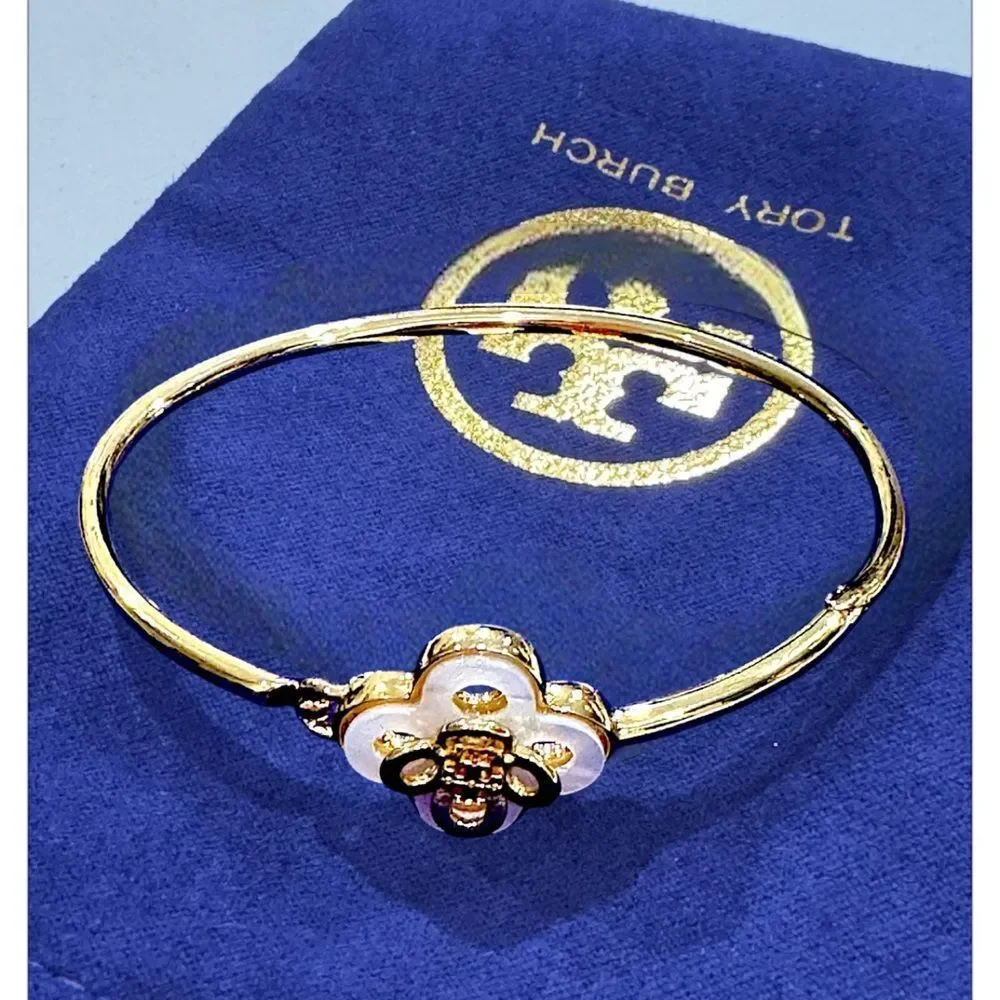 TORY BURCH KIRA CLOVER 18K GOLD BRACELET